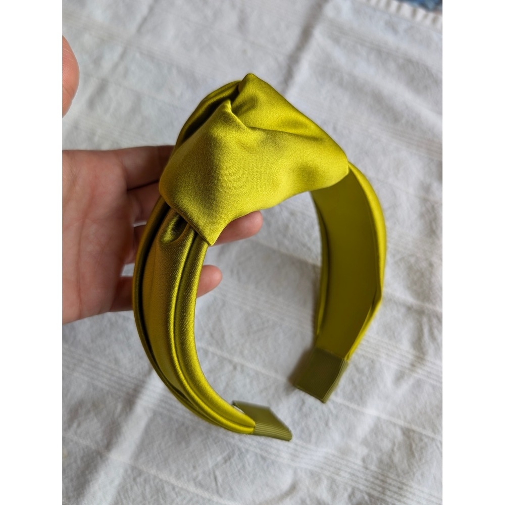 Jennifer Behr Samaya Knot Headband Satin Chartreuse